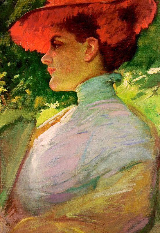 Frank Duveneck Lady With a Red Hat Germany oil painting art